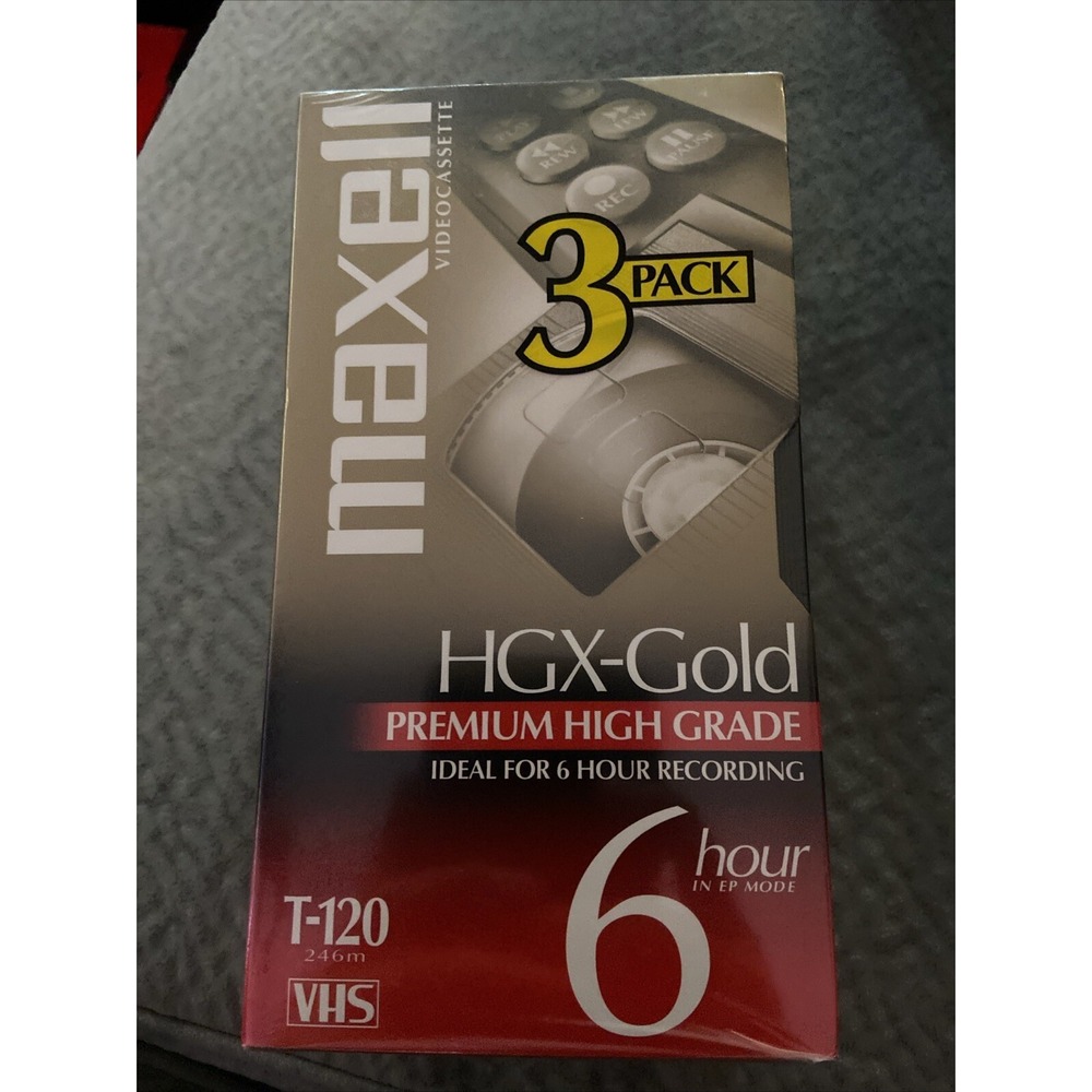 Maxell HGX-Gold Premium High Grade T-120 VHS Tape 3-Pack New Sealed 6 Hour EP